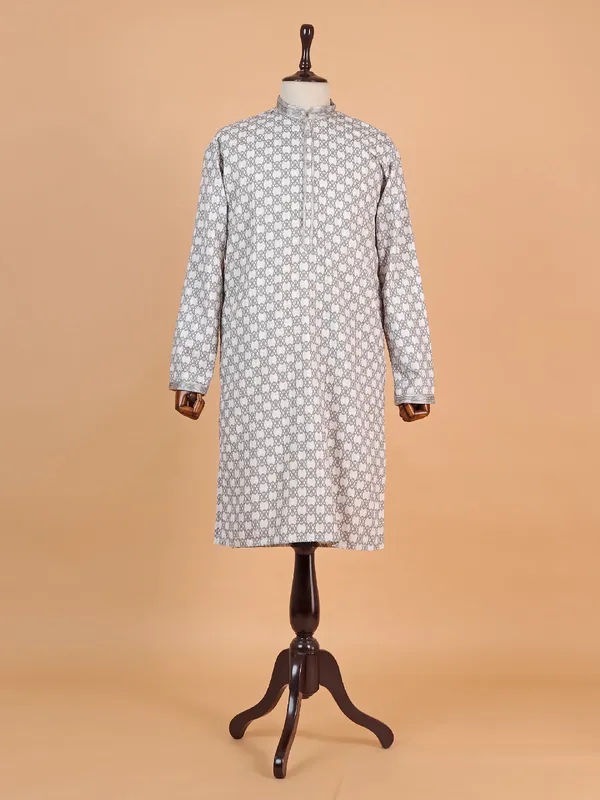 Grey and pista printed cotton kurta suit suit for boys