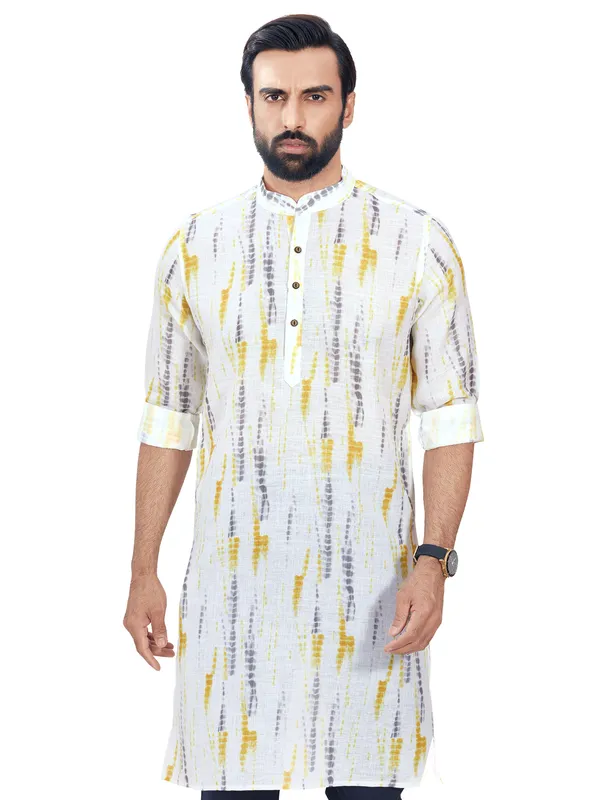 Grey and white cotton printed kurta