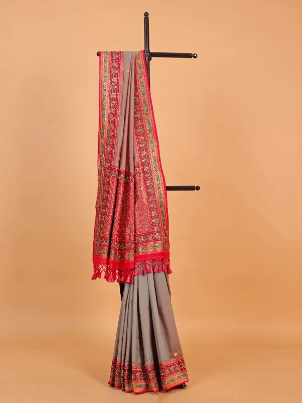 Grey art silk saree for wedding