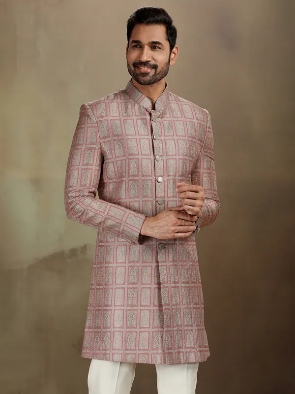 Grey banarasi silk classic indo western ensemble