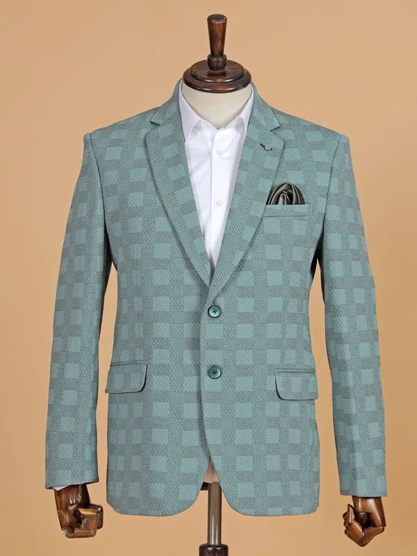 Grey checks terry rayon blazer for mens