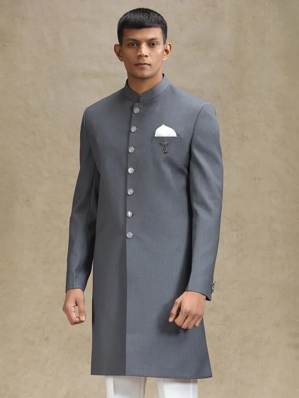 Grey classic indo western in terry rayon