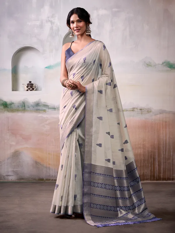 Grey cotton festive wear saree for women
