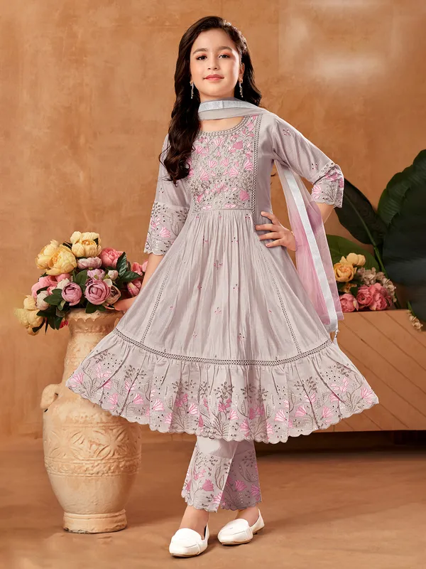 Grey cotton silk elegant salwar suit with dupatta set