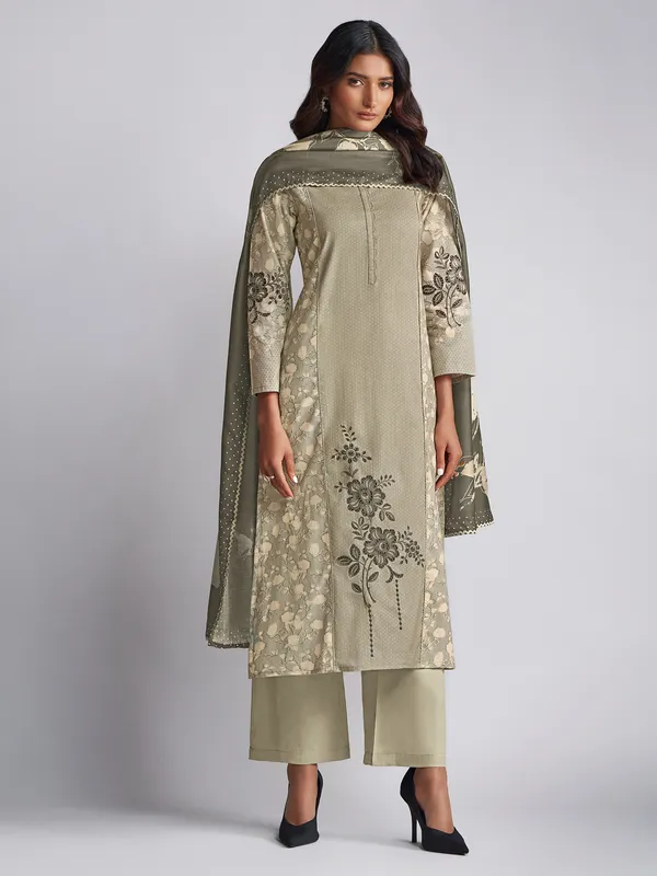 Grey cotton silk printed salwar suit