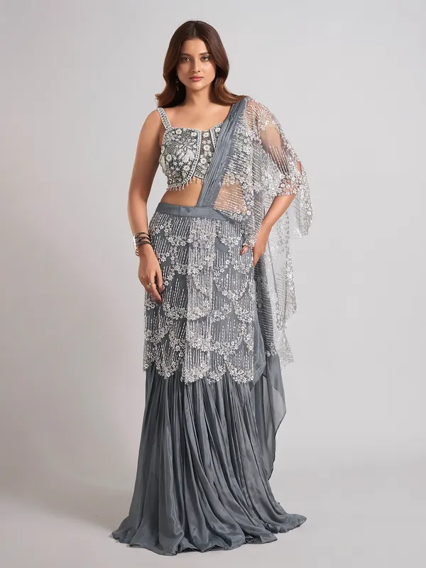 Grey designer silk party wear lehenga choli