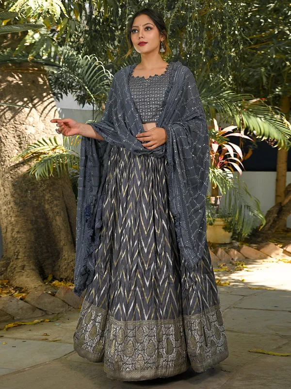 Grey dola silk lehenga choli