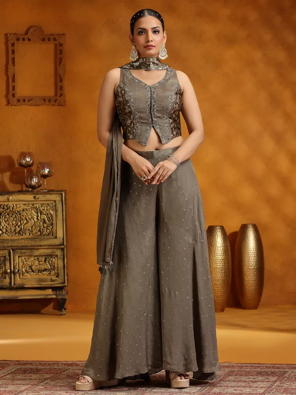 Grey georgette palazzo suit with dupatta for women