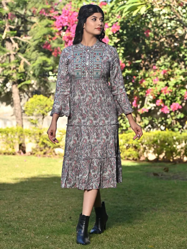 Grey georgette printed long kurti