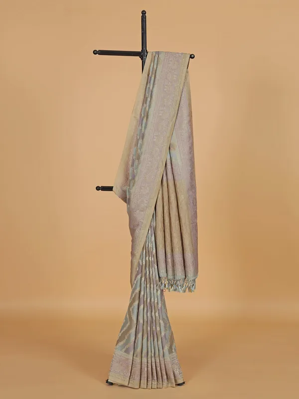 Grey georgette printed saree for wedding wear