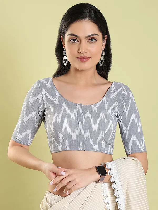 Grey ikat printed blouse