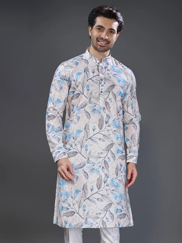 Grey kurta pajama in printed for men