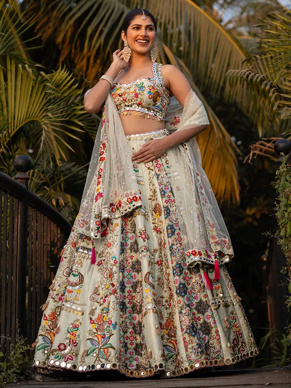 Grey lahenga choli in premium work