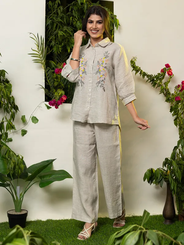Grey linen casual wear co ord set