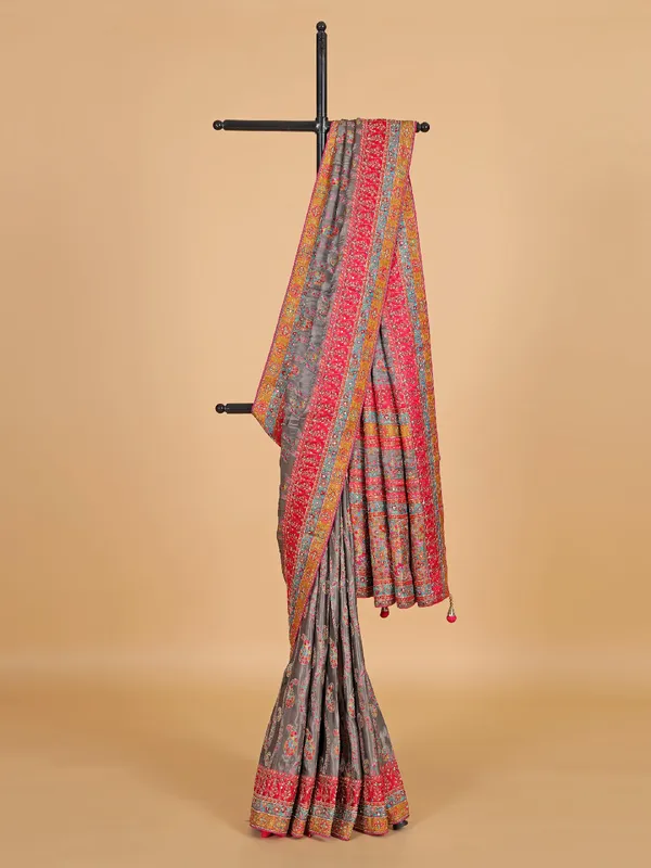 Grey masru silk wedding wear saree