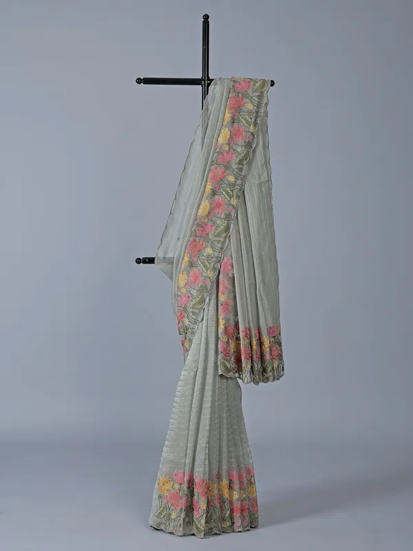 Grey organza wedding saree for women