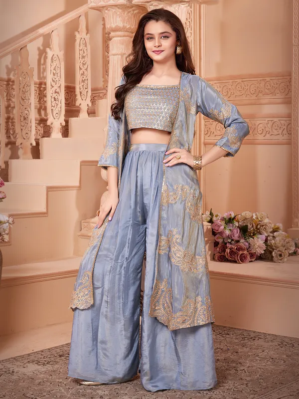Grey palzzo suit with long jacket