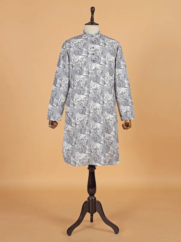 Grey plain cotton kurta set for men