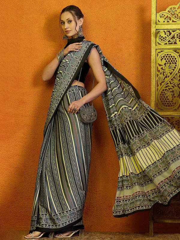 Grey printed bhagalpuri silk saree for festive wear