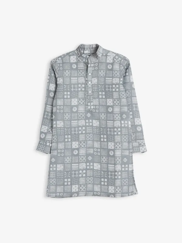 Grey printed cotton kurta