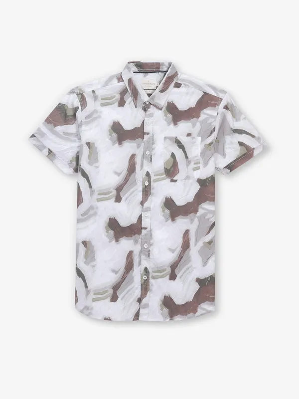 Grey printed cotton shirt for mens