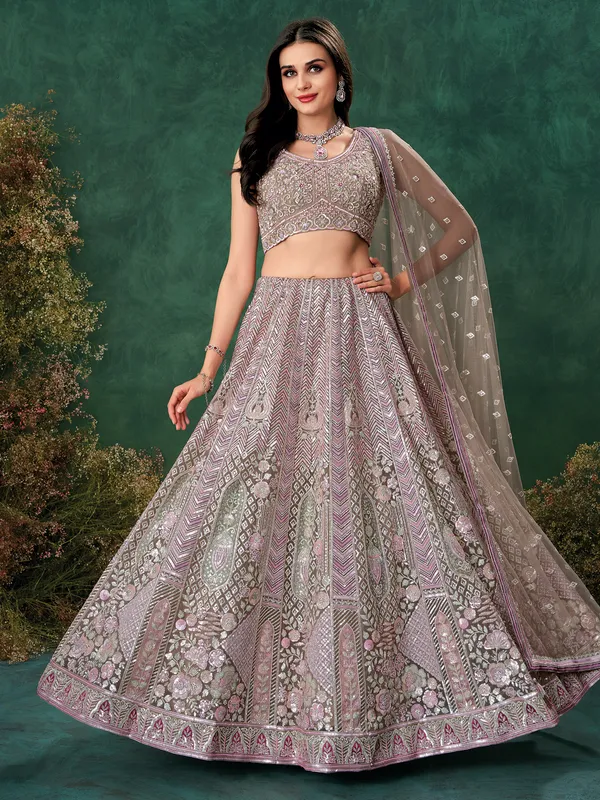 Grey reception wear net lehenga choli