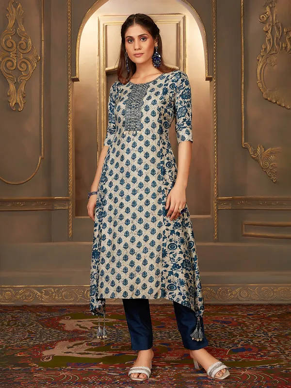 Grey russian silk digital printed kurti