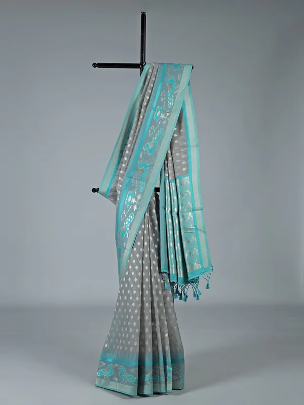 Grey semi cotton silk saree for women