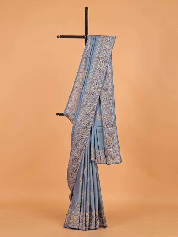 Grey semi tusser silk saree for women