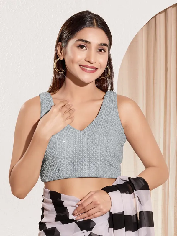 Grey sequins ready made blouse