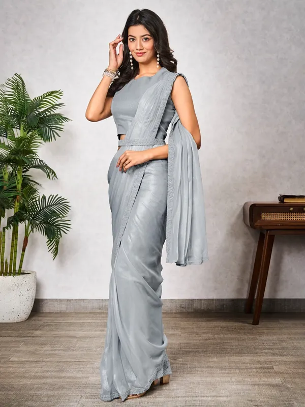 Grey shimmer georgette ready to wear saree