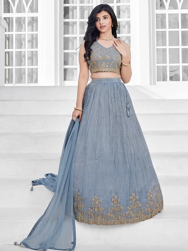 Grey silk lehenga choli with zari work