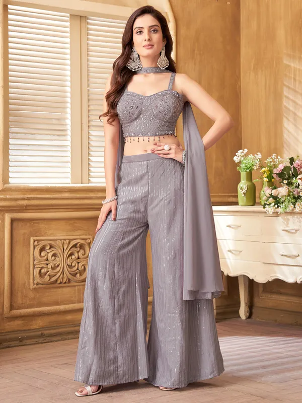 Grey silk palazzo suit for festival