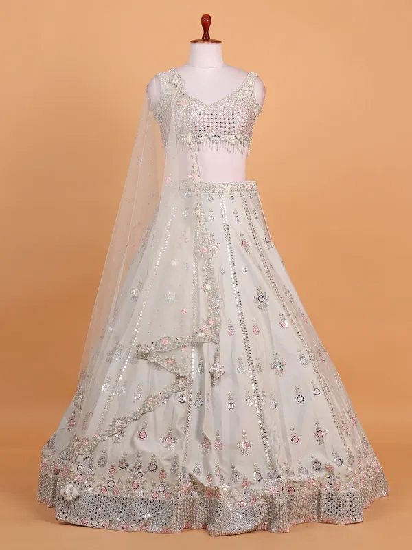 Grey silk reception wear lehenga choli