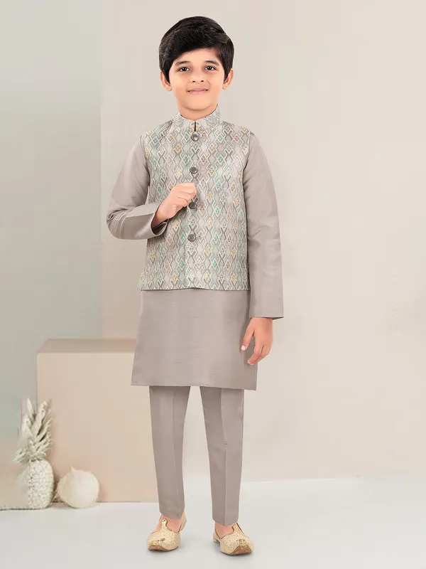 Grey silk waistcoast set for boys