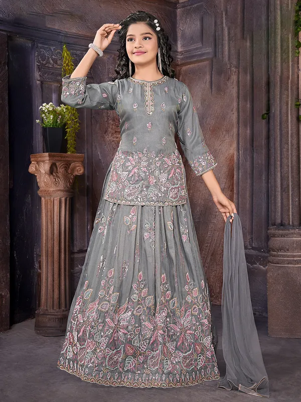 Grey silk wedding special lehenga choli