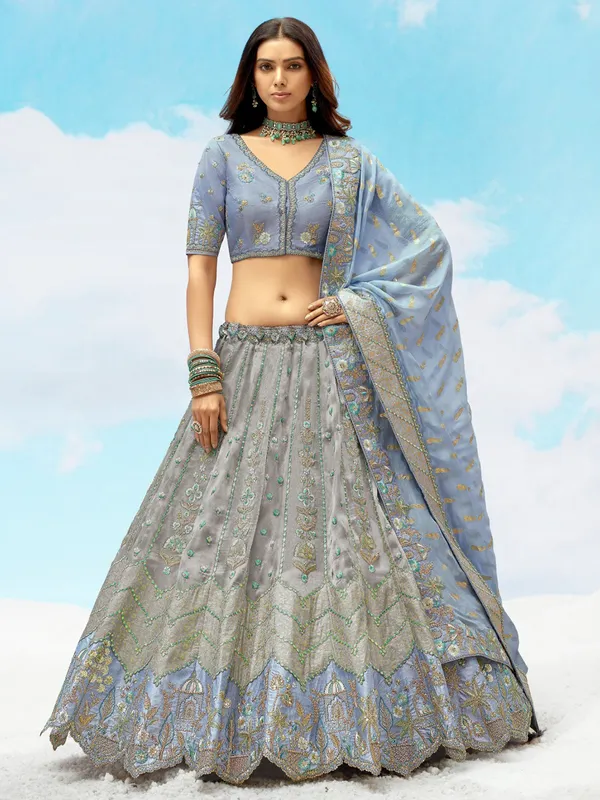 Grey silk wedding wear lehenga choli for women