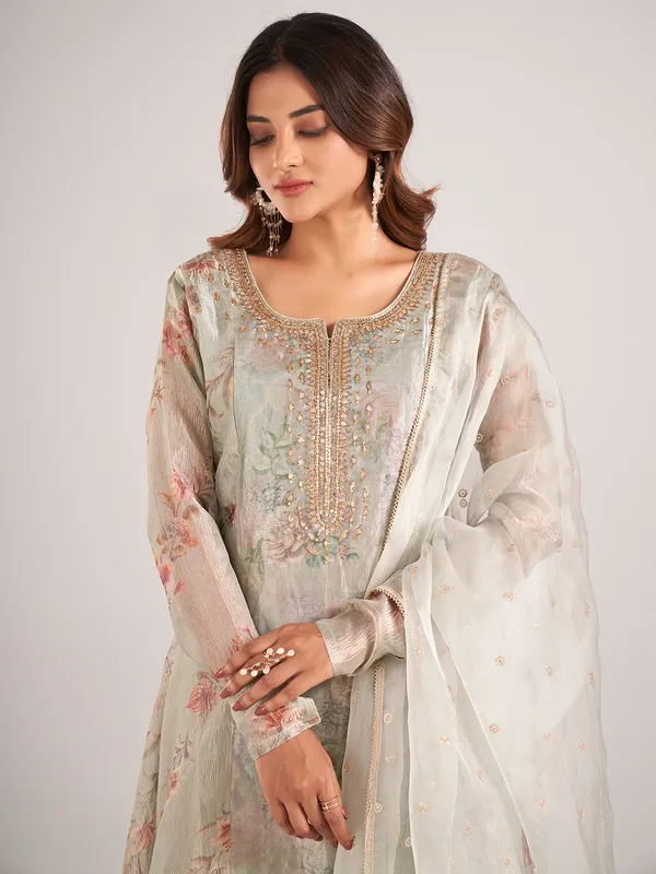 Grey soft organza salwar suit for wedding