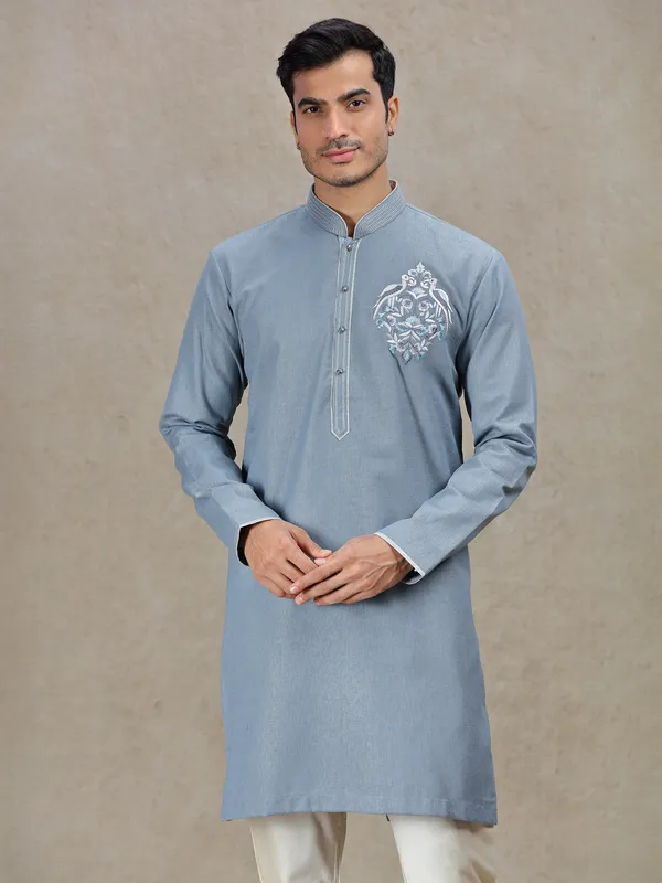 Grey sophisticated mens elegant kurta suit