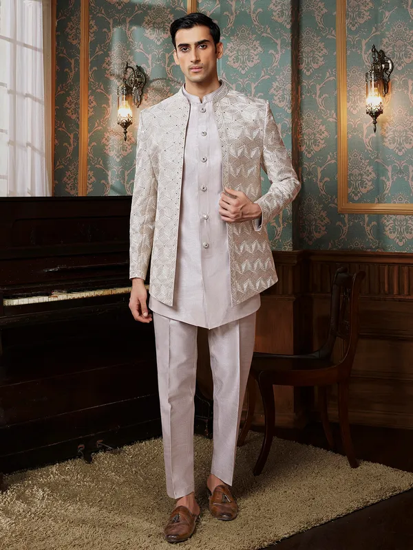 Grey terry rayon reception style Indowestern