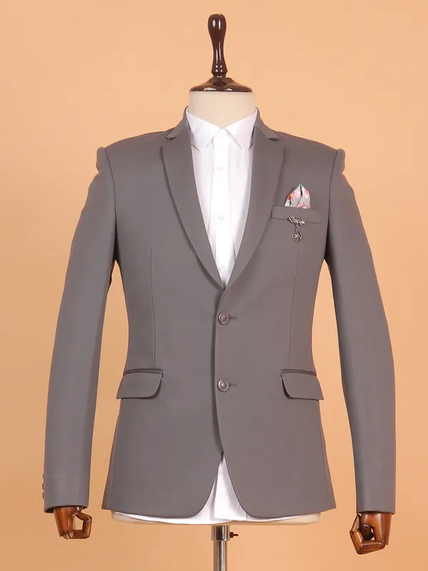 Grey terry rayon solid blazer for men