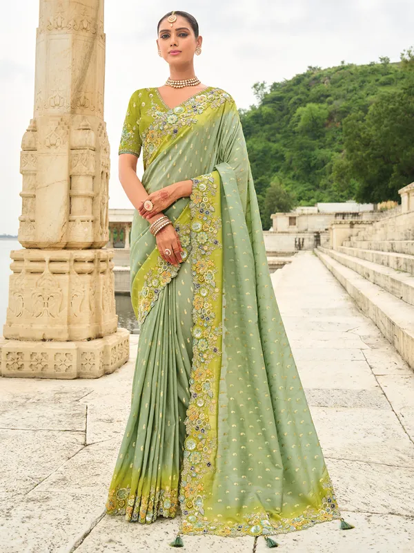 Grey tissue silk saree with zardosi elegance