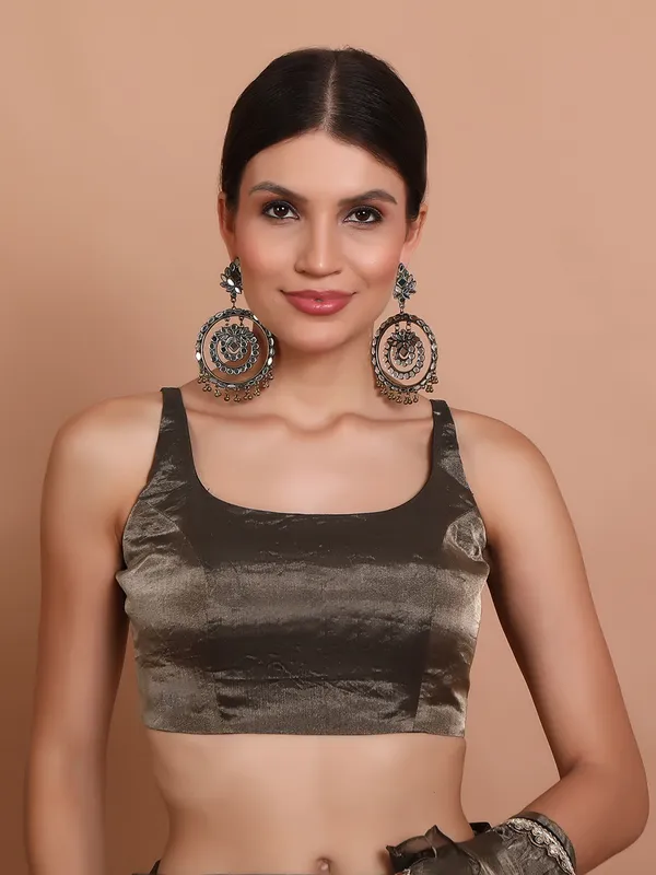 Grey tissue silk sleeveless ready made blouse