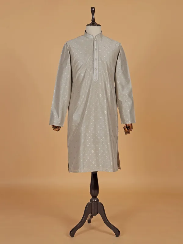Grey zari textured silk kurta suit for men