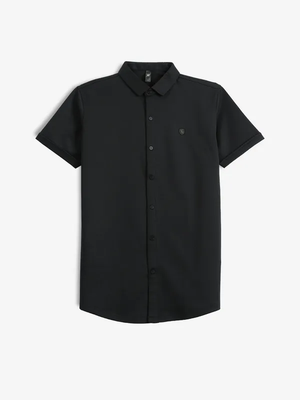 GS78 black plain cotton slim fit shirt
