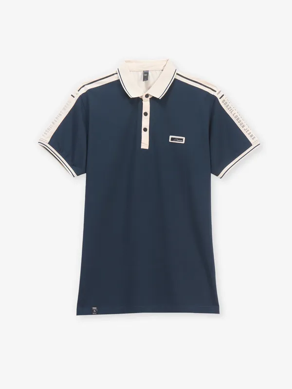 GS78 blue cotton polo neck slim fit t-shirt