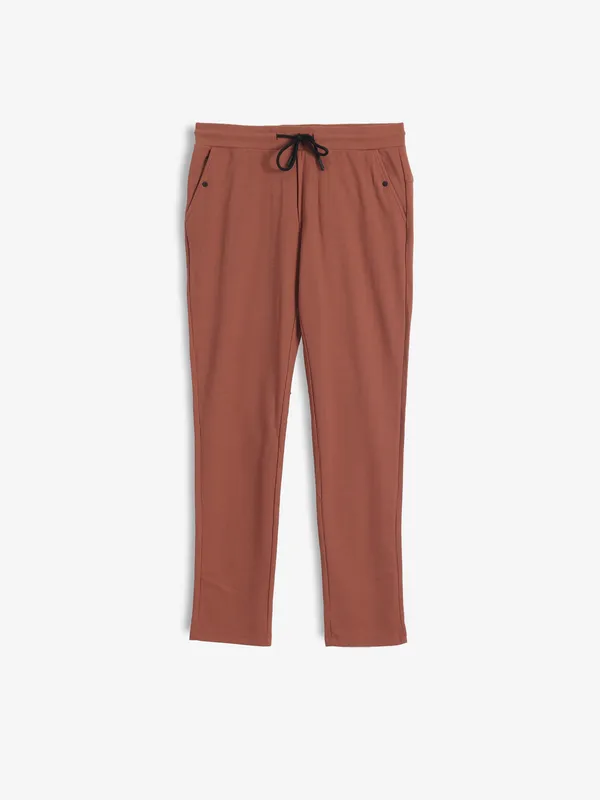 GS78 brown cotton solid track pant