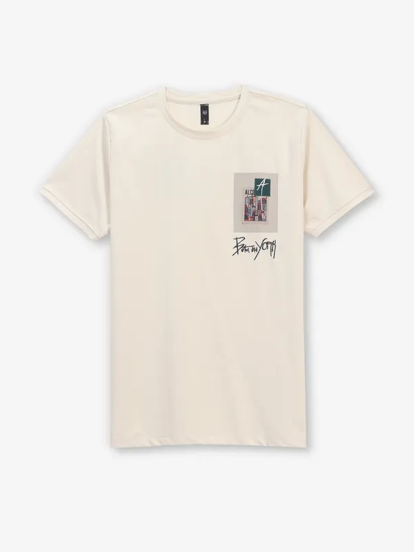 GS78 cream cotton printed t-shirt
