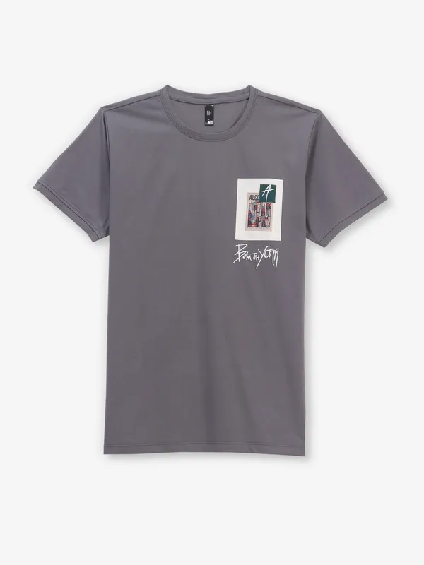 GS78 grey printed cotton slim fit t-shirt