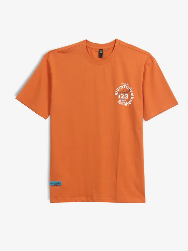 GS78 orange typoghrapic print cotton t-shirt